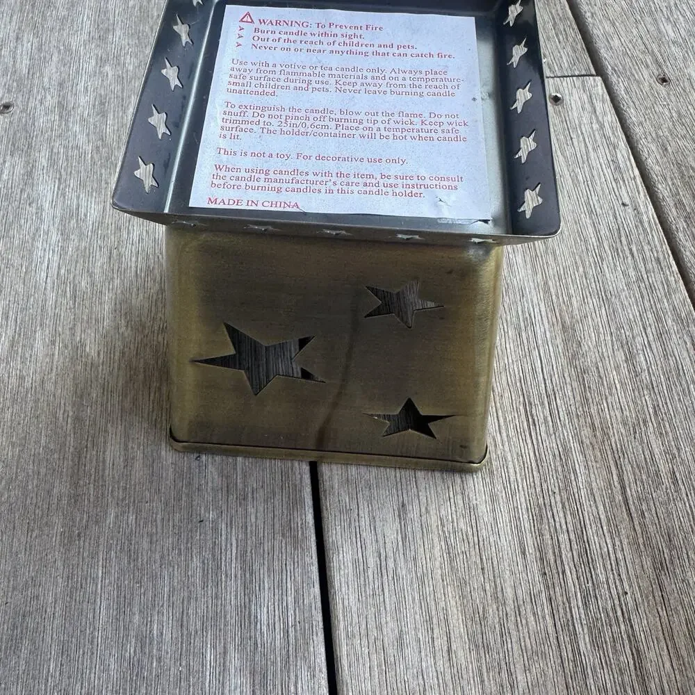 Vintage Copper And Metal Candle Holder Moons And Stars Cutouts 4.5
